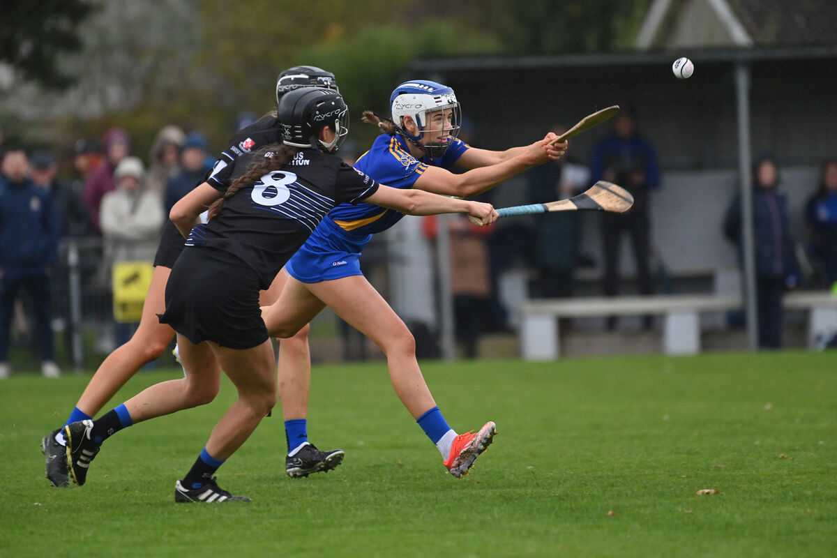 Ava Fitzgerald, Sarsfields, looking to win this ball from Emma Olden, St Finbarr's. Picture: Dan Linehan Ava Fitzgerald, Sarsfields, looking to win this ball from Emma Olden, St Finbarr's. Picture: Dan Linehan