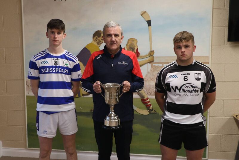 Michael O'Mahony, chairperson of Rebel Óg, with Castlehaven captain Mark Crowley and Donoughmore captain Redmond Reardon, ahead of the Premier 2 MFC final. Picture: Steven Lynch Michael O'Mahony, chairperson of Rebel Óg, with Castlehaven captain Mark Crowley and Donoughmore captain Redmond Reardon, ahead of the Premier 2 MFC final. Picture: Steven Lynch