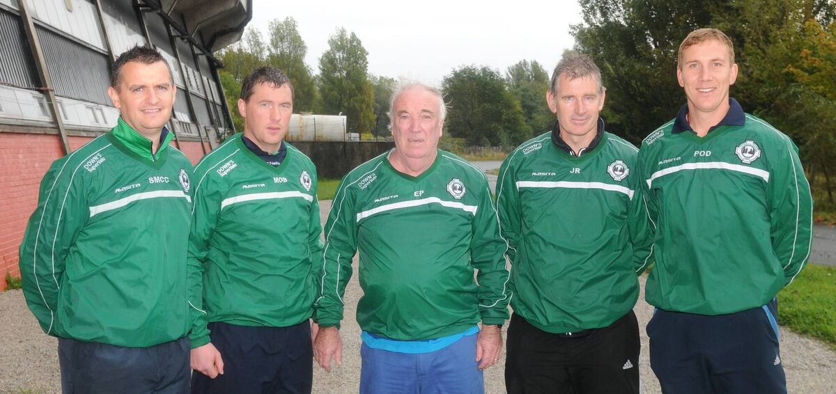 The Ballincollig senior football management in 2014, Seán McCarthy, Michael O'Brien (manager), Eric Philpott, Jerry Ring and Paul O'Donoghue.