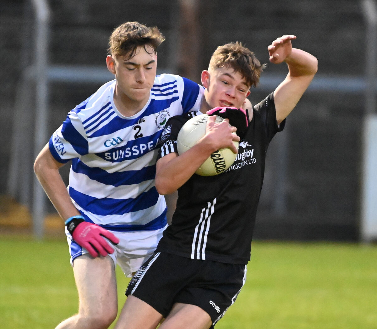 Donoughmore's Redmond Reardon is tackled by Castlehaven's Donagh Courtney during the Rebel Óg Premier 2 MFC final at Pairc Ui Rinn. Picture: Eddie O'Hare