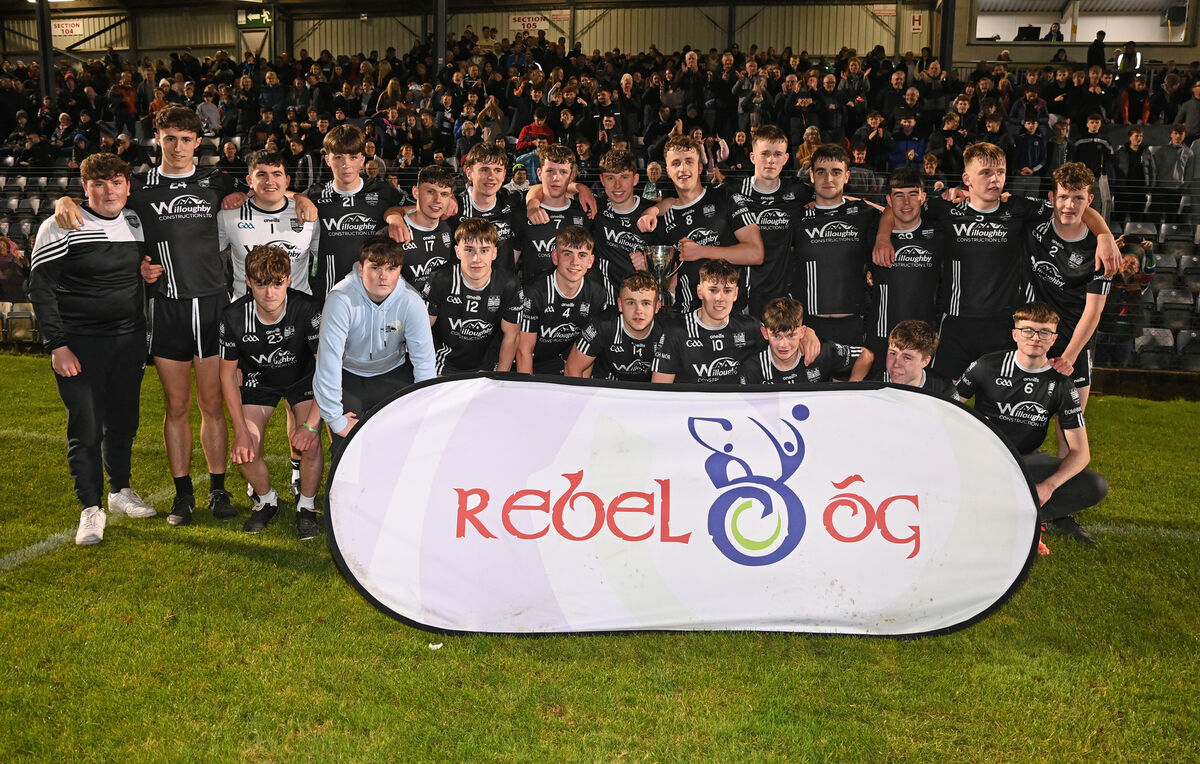 Donoughmore players celebrate after defeating Castlehaven in the Rebel Óg Premier 2 MFC final at Pairc Ui Rinn. Picture: Eddie O'Hare