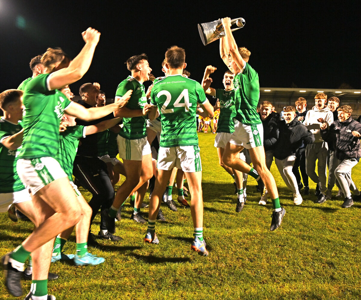 Ballincollig players celebrate after defeating Mallow in the Rebel Óg Premier 1 MFC final at Páirc Uí Rinn. Picture: Eddie O'Hare