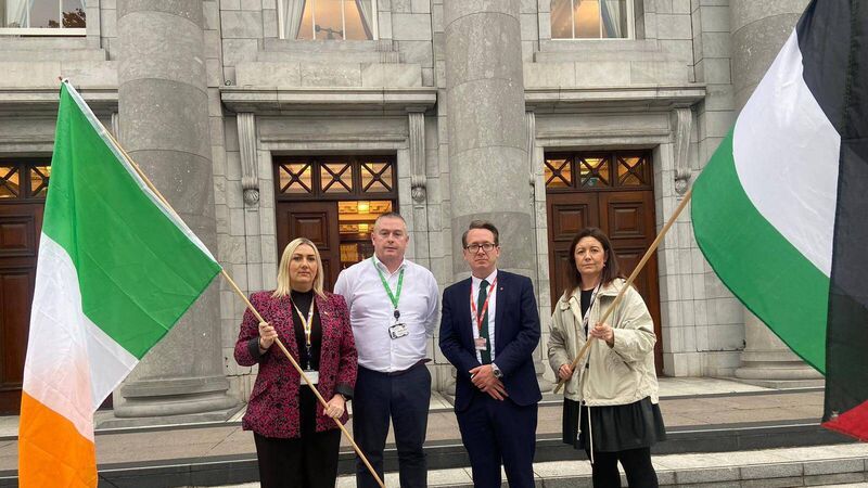 Gathering outside city hall in support of Palestine