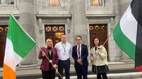 Gathering outside city hall in support of Palestine