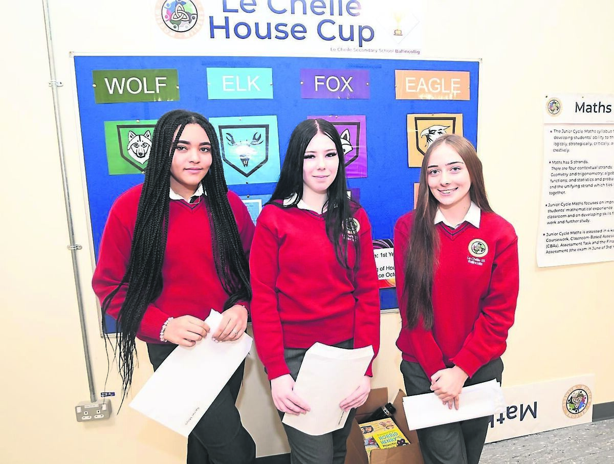 Rachel Moyo, Isabel Rea-Duggan and Sophie Turnbull with their Junior Certificate results at Le Chéile Secondary School, Ballincollig. Twenty seven students completed the examination and received their results at the school last week. Picture: Larry Cummins
Rachel Moyo, Isabel Rea-Duggan and Sophie Turnbull with their Junior Certificate results at Le Chéile Secondary School, Ballincollig. Twenty seven students completed the examination and received their results at the school last week. Picture: Larry Cummins
