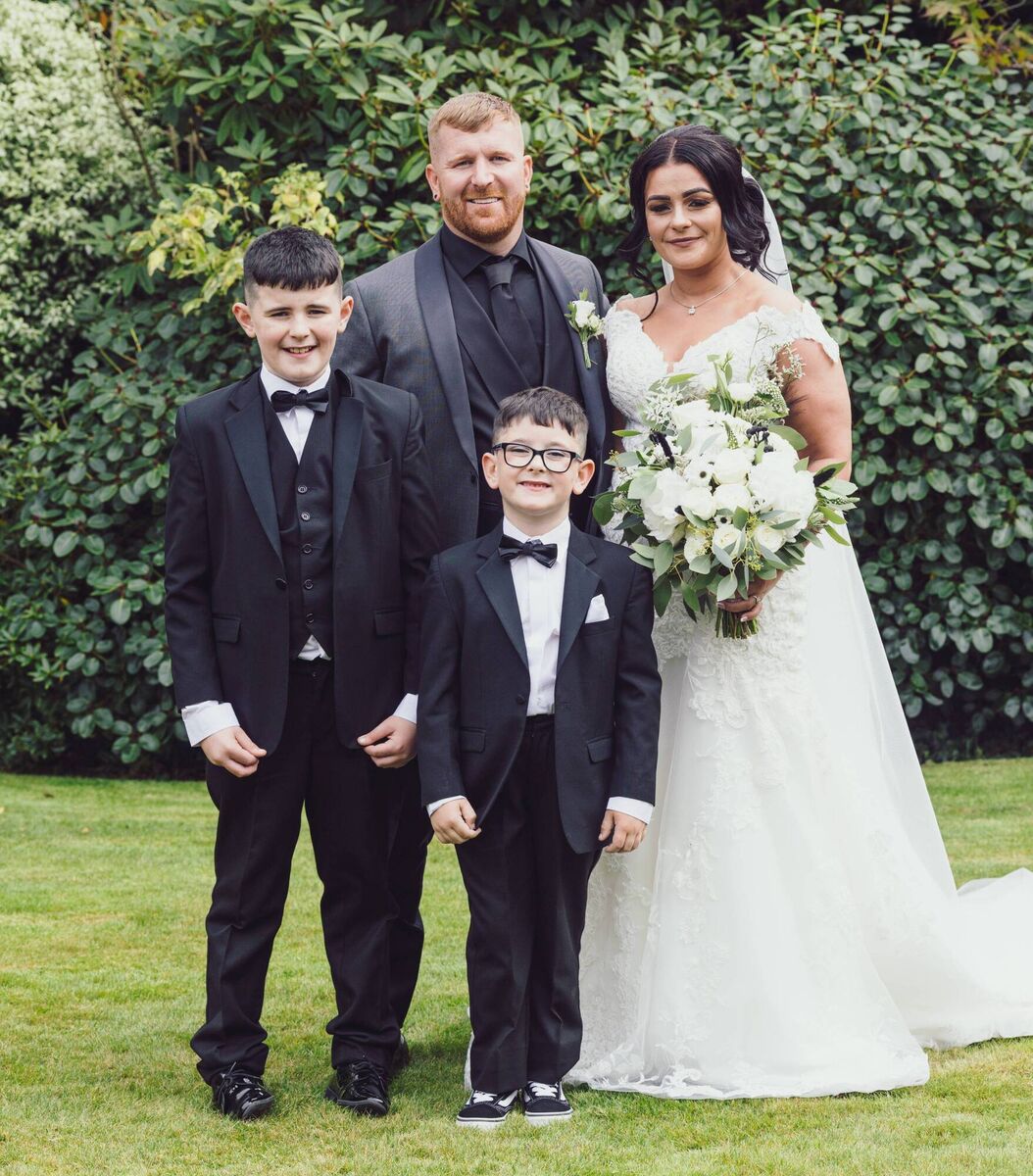 Groom Jonathan, with bride Aisling and her two sons, Josh, aged 11, and Franky, aged six.