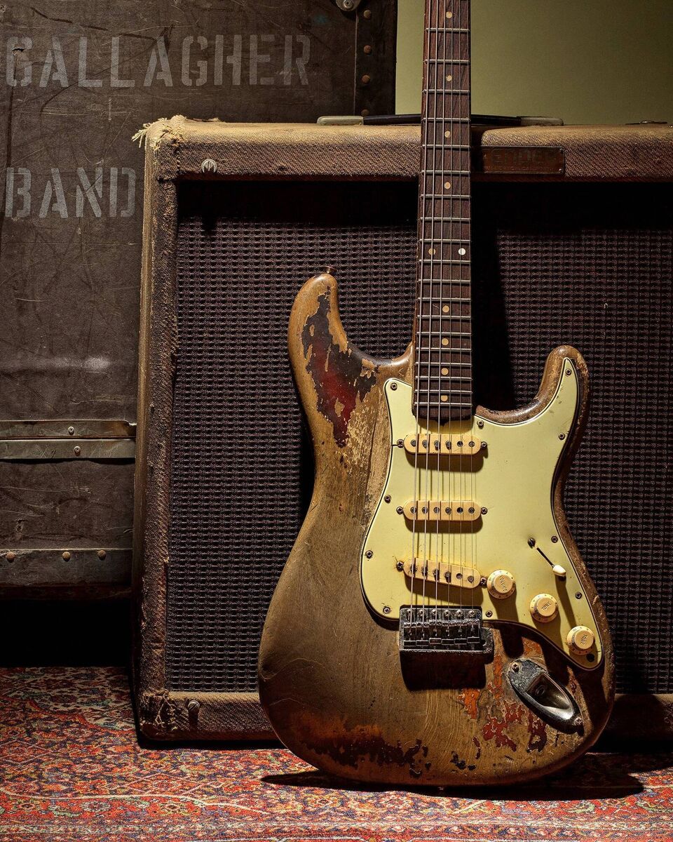 Rory Gallaher's 1961 Fender Stratocaster electric guitar, which was bought at auction in London last Thursday by Live Nation Gaiety for £700,000 (€840,000) Picture: Bonhams.com.