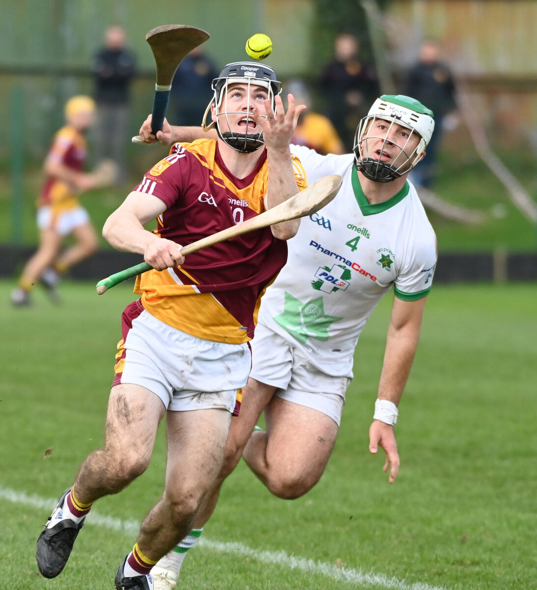 Whitechurch's Ronan Murphy gathers the sliotar from Passage's Kevin Cuthbert. Picture: Eddie O'Hare Whitechurch's Ronan Murphy gathers the sliotar from Passage's Kevin Cuthbert. Picture: Eddie O'Hare