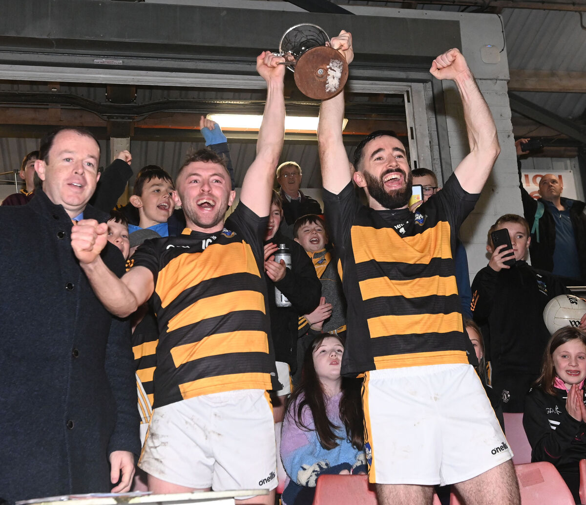 Canovee's James Moynihan and William Ahern raise the trophy after defeating Mayfield in the County JAFC final last year. Picture: Eddie O'Hare Canovee's James Moynihan and William Ahern raise the trophy after defeating Mayfield in the County JAFC final last year. Picture: Eddie O'Hare