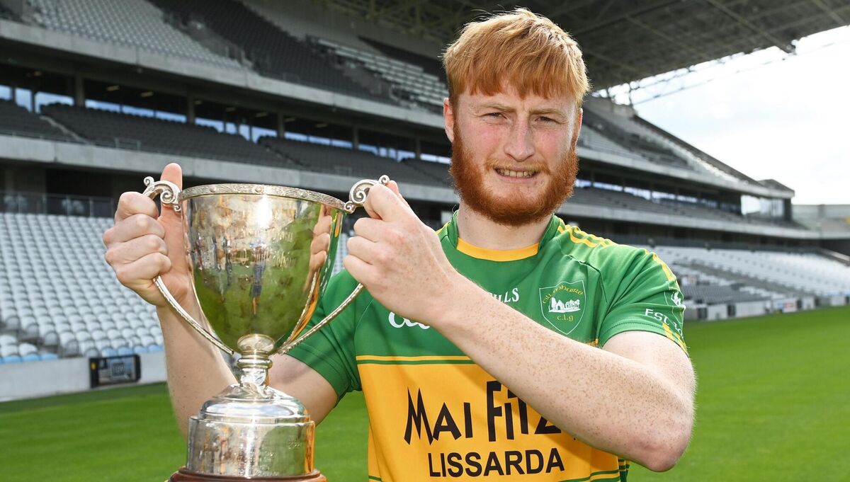 Kilmurry's William Ronan with the Donal Hurley Cup at the launch of the launch of the 2023 championships. Picture: Eddie O'Hare