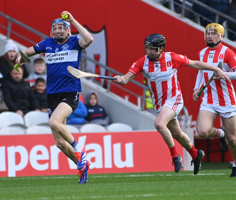 Sarsfields' Cian Darcy takes on Imokilly's Shane Hegarty. Picture: Eddie O'Hare Sarsfields' Cian Darcy takes on Imokilly's Shane Hegarty. Picture: Eddie O'Hare
