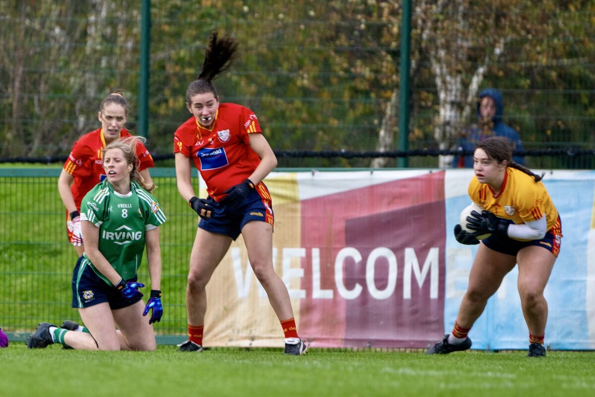 Éire Óg’s Ruby Halligan makes a save against Aghada. Picture: Chani Anderson