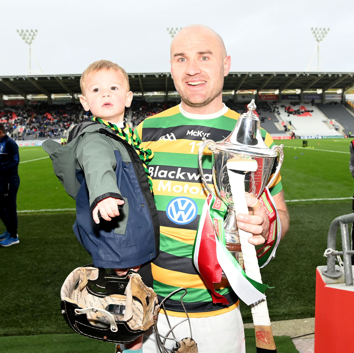 Glen Rovers captain Dean Brosnan and his son Teddy with the Jim Forbes Cup. Picture: Eddie O'Hare