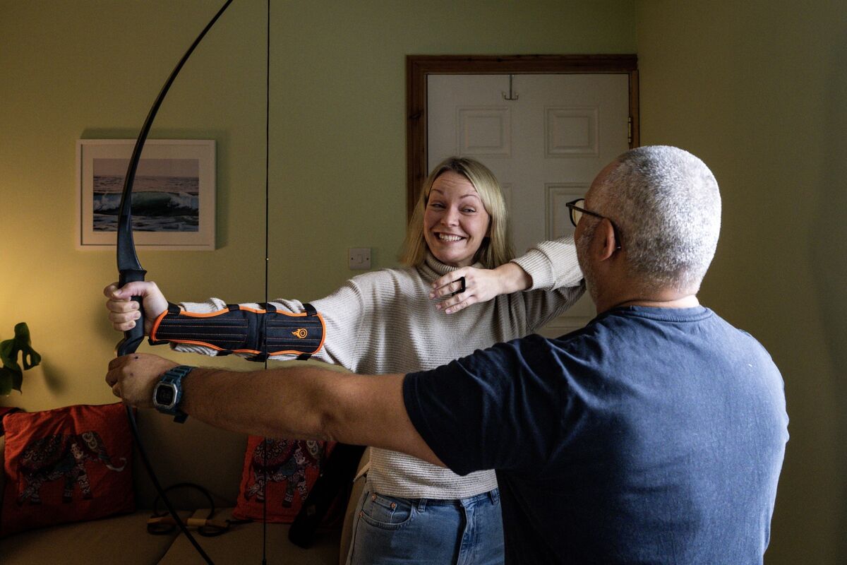  Emer Harrington releases the arrow and the tension during her indoor archery session in Carrigaline.