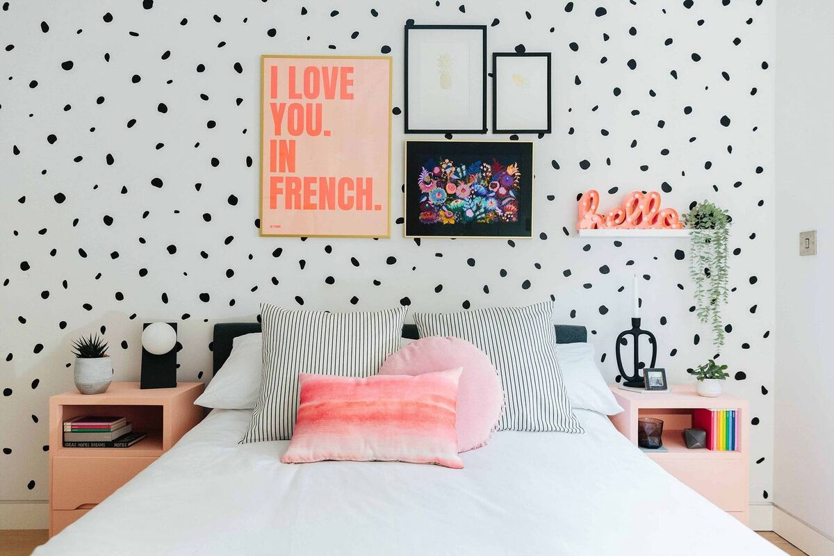 Youthful havens: Soft shades of pink and white give a bright and welcoming feel to this teenage girl's bedroom.