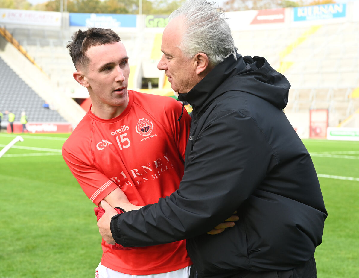 Glen Rovers' manager Tomás Mulcahy with his nephew Blarney's Cathal McCarthy. Picture: Eddie O'Hare