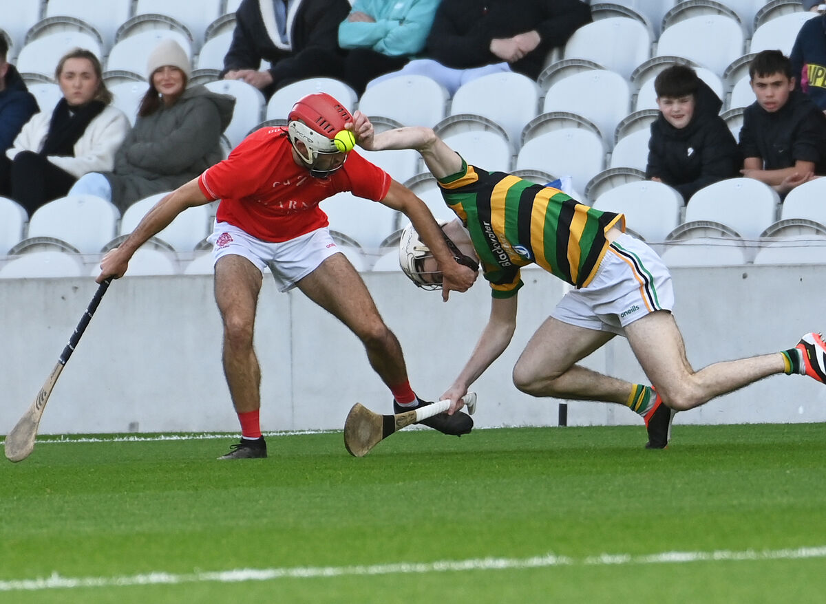 Glen Rovers' Eoin O'Leary under pressure from Blarney's Sean Crowley. Picture: Eddie O'Hare