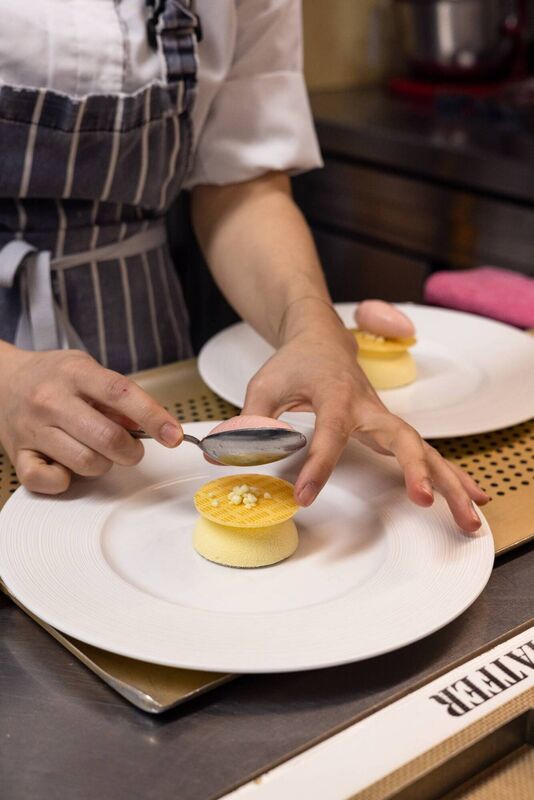 A chef prepares a plate. Picture: Lorna Caulfield) 