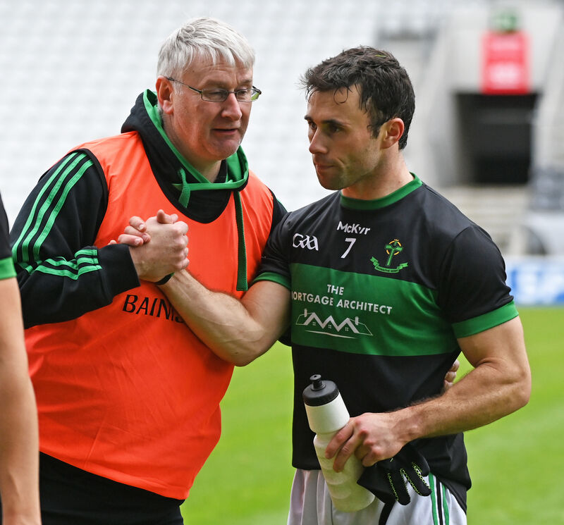 Stephen Cronin with Nemo Rangers manager Robbie O'Dwyer after the McCarthy Insurance Group Premier SFC semi-final win over Mallow. Picture: Eddie O'Hare
