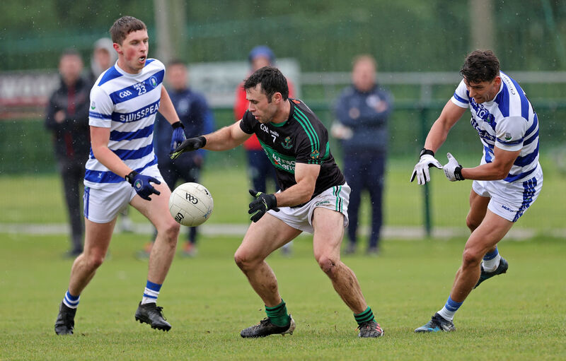  Stephen Cronin of Nemo Rangers in action against Castlehaven's Shane Hurley and Conor Nolan in the McCarthy Insurance Group FL Division 1 game at Trabeg in May. Picture: Jim Coughlan
