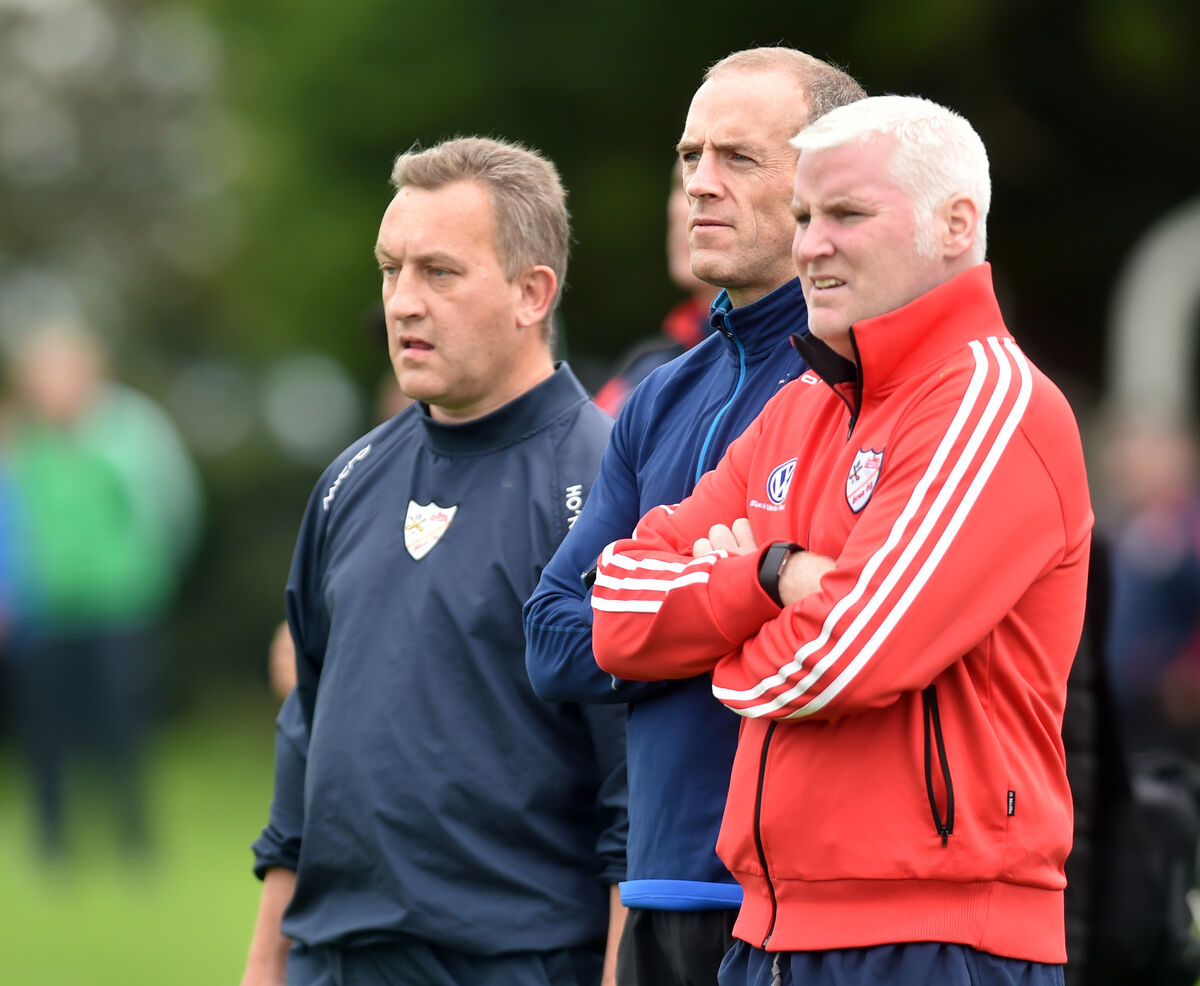 Éire Óg management of Harry O'Reilly and Damien Lordan with Paudie Kissane (centre) in 2019. Picture: Eddie O'Hare Éire Óg management of Harry O'Reilly and Damien Lordan with Paudie Kissane (centre) in 2019. Picture: Eddie O'Hare
