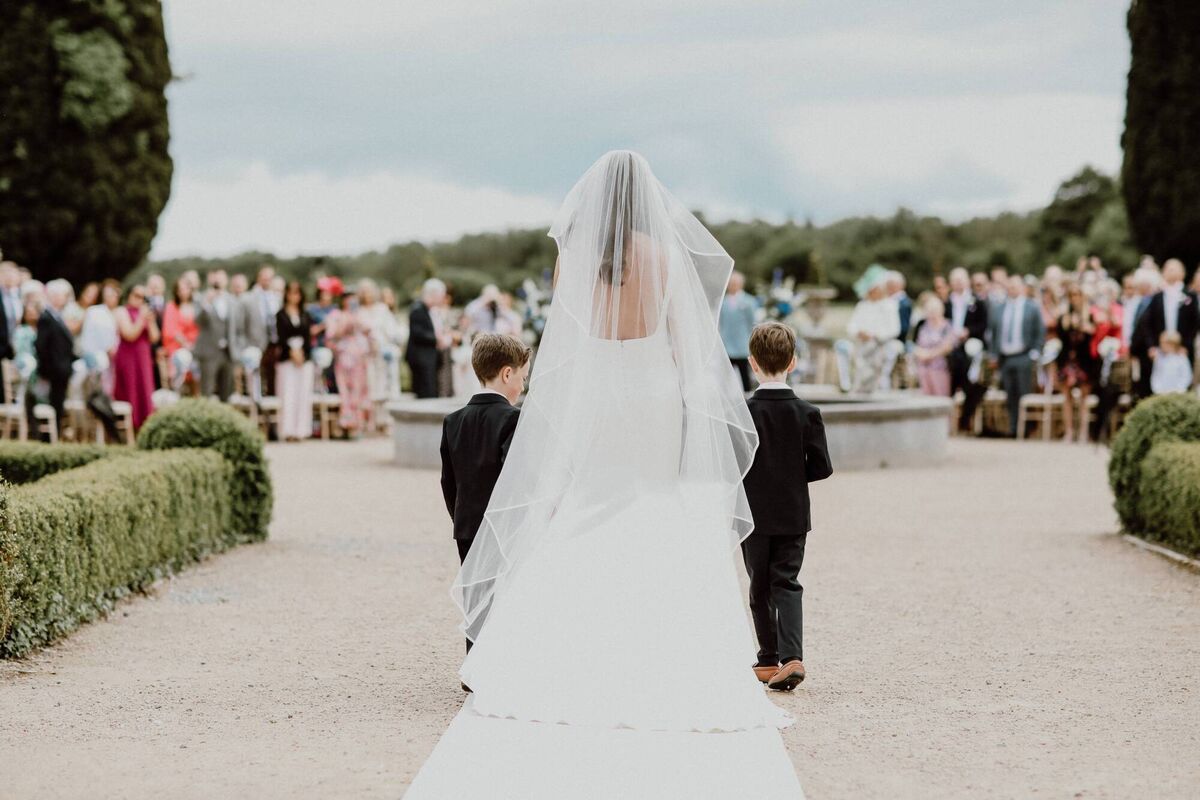 Emer Trigg, nee Murphy, from Cork, was walked down the aisle by her twin sons, Jude and Hugo.