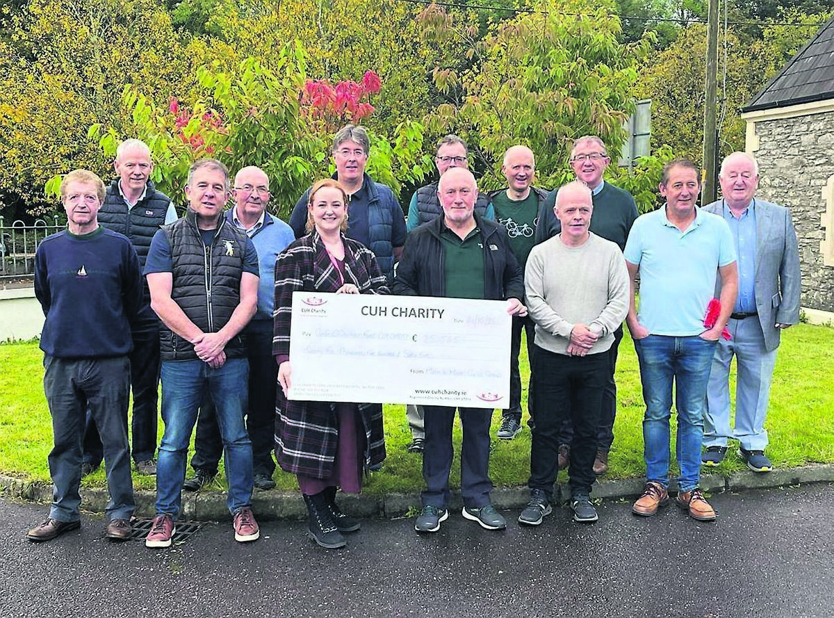 The Malin to Mizen cycle group presenting their final total of €25,565 in aid of the Aoife O'Sullivan Education Fund to CUH Charity. Photo: CUH Charity.