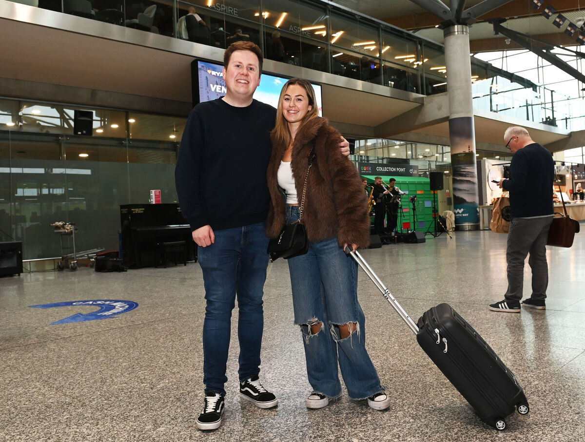  Barry Holland of Cork Airport meeting friend Ciara O'Dowling arriving from London for the Guinness Cork Jazz Festival. Picture: Larry Cummins.