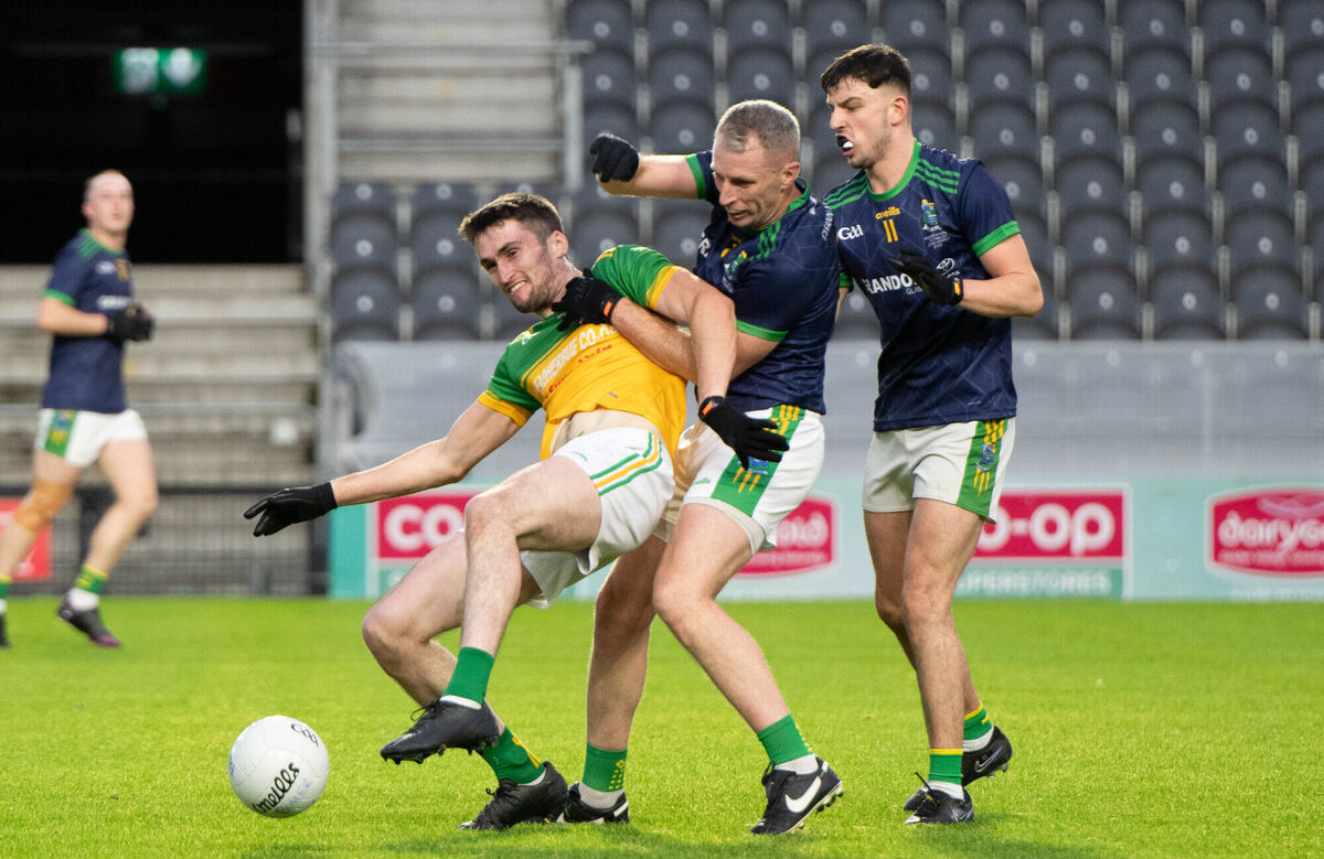 Boherbue's Brian Murphy under pressure from Glanmire's Daniel Hogan and David Lynch. Picture: Howard Crowdy