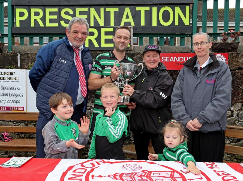 Mick Buckley, Seandún GAA, Ray Keating, Douglas captain, Jess O'Sullivan and Maire Lynch, both AOS Security with Dara Herlihy, Ben Keating and Hayley Keating, Douglas supporters. Picture: Jim Coughlan.  Mick Buckley, Seandún GAA, Ray Keating, Douglas captain, Jess O'Sullivan and Maire Lynch, both AOS Security with Dara Herlihy, Ben Keating and Hayley Keating, Douglas supporters. Picture: Jim Coughlan.