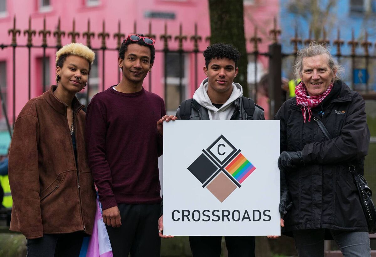 Iris Aghedo, researcher Thomas Heising, Leo O’Mahony, and Ailsa Spindler, Gay Project Co-ordinator, at the launch of the Crossroads Report.	Picture: Aoife O’Leary