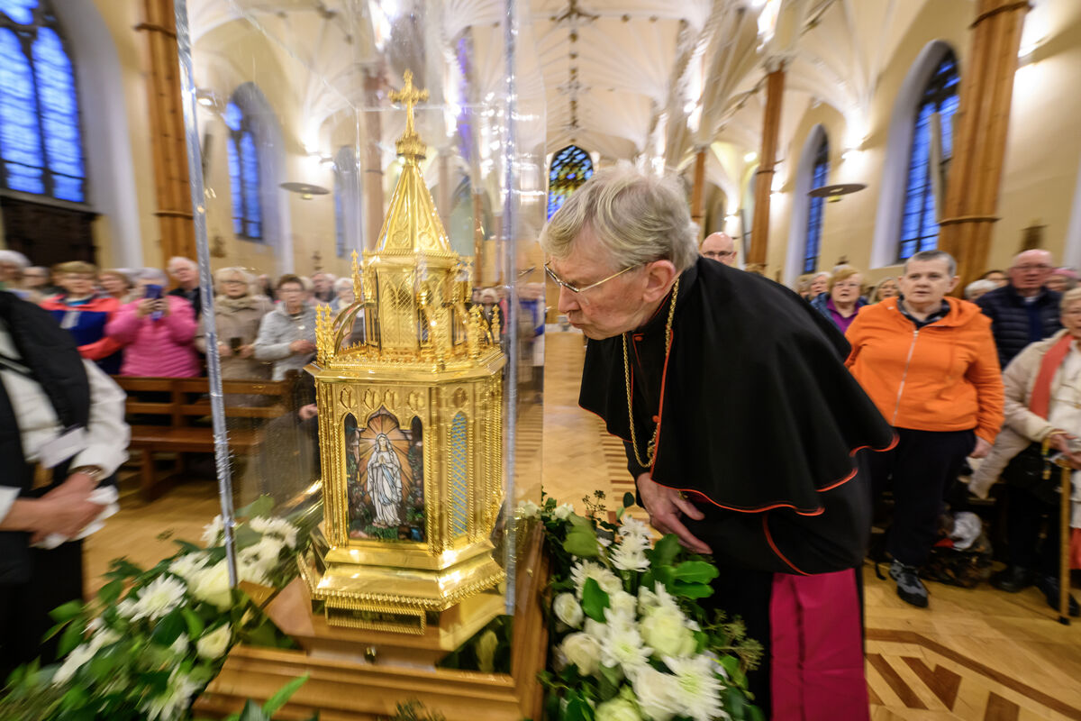 Bishop Emeritus Most Rev Dr. John Buckley at the relics of St Bernadette of Lourdes at the Cathedral of St Mary and St Anne, Cork for two days of veneration by members of the public. Picture Dan Linehan Bishop Emeritus Most Rev Dr. John Buckley at the relics of St Bernadette of Lourdes at the Cathedral of St Mary and St Anne, Cork for two days of veneration by members of the public. Picture Dan Linehan