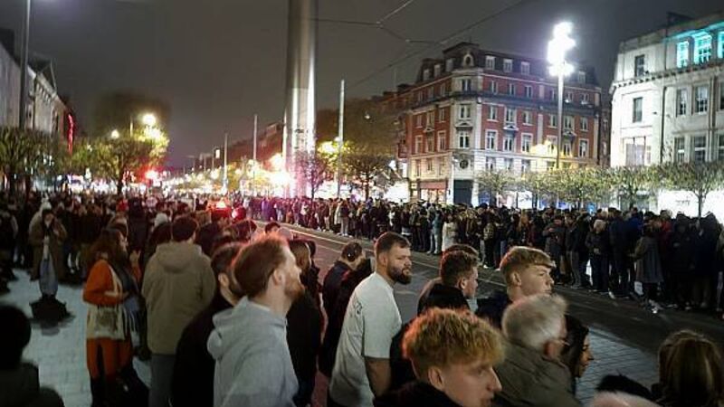 Huge crowd gathers on O'Connell Street for non-existent Halloween parade Huge crowd gathers on O'Connell Street for non-existent Halloween parade