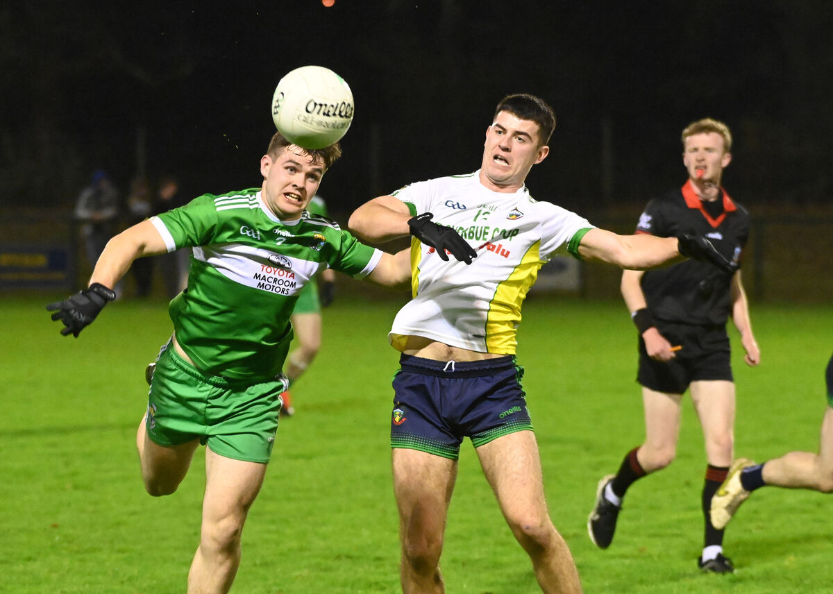 Macroom's Ciarán Condon knocks the ball away from Boherbue's Gerry O'Sullivan during the Tom Creedon Cup final at Macroom. Picture: Eddie O'Hare Macroom's Ciarán Condon knocks the ball away from Boherbue's Gerry O'Sullivan during the Tom Creedon Cup final at Macroom. Picture: Eddie O'Hare