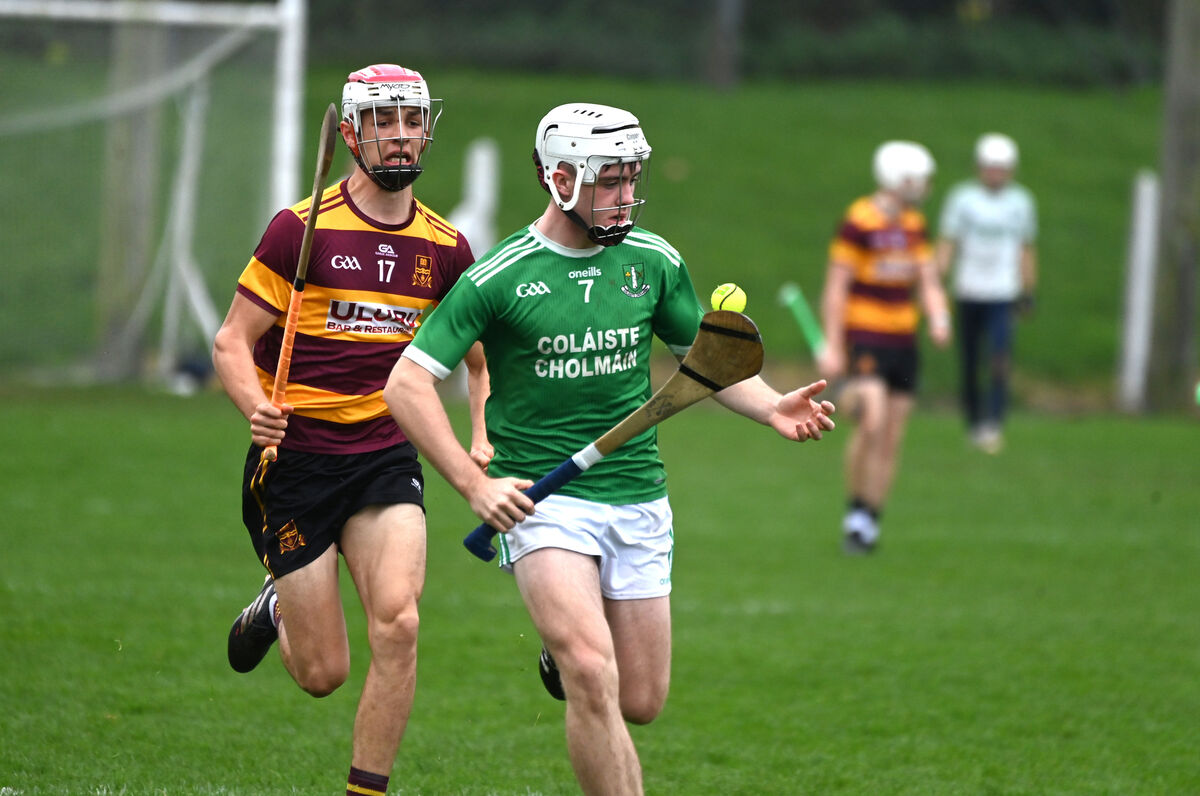  Denis Fitzgerald with possession for St Colman's College, Fermoy against TUS De La Salle in the Senior A Hurling Harty Cup competition at Fraher Field, Dungarvan. Pic Larry Cummins