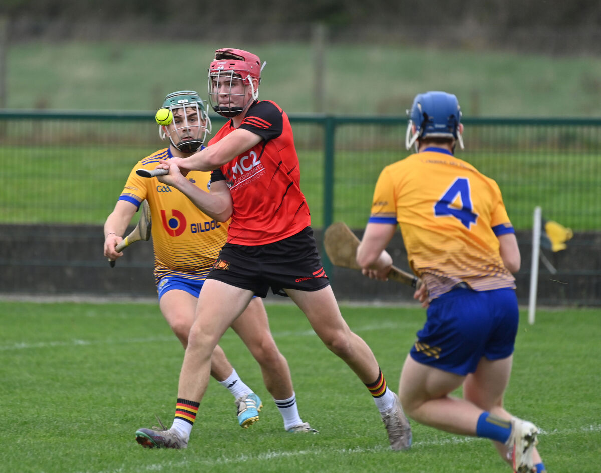 Rice College players Conor O'Toole and Roan McDermott can't stop Eoghan O'Shea of CBC Cork getting a point. Picture: Dan Linehan