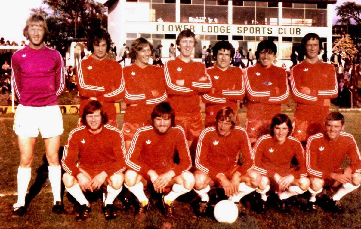 John Herrick Testimonial. Cork team which played Ireland at Flower Lodge in 1975: Back; Declan O'Mahony, Carl Davenport, Dave Wigginton, Noel O'Mahony, John Herrick, Bobby Tambling, John Brohan. Front: Paddy Shortt, Martin Sheehan, Dave Bacuzzi, Tommy"Tucker" O'Brien, Gerry Finnegan.