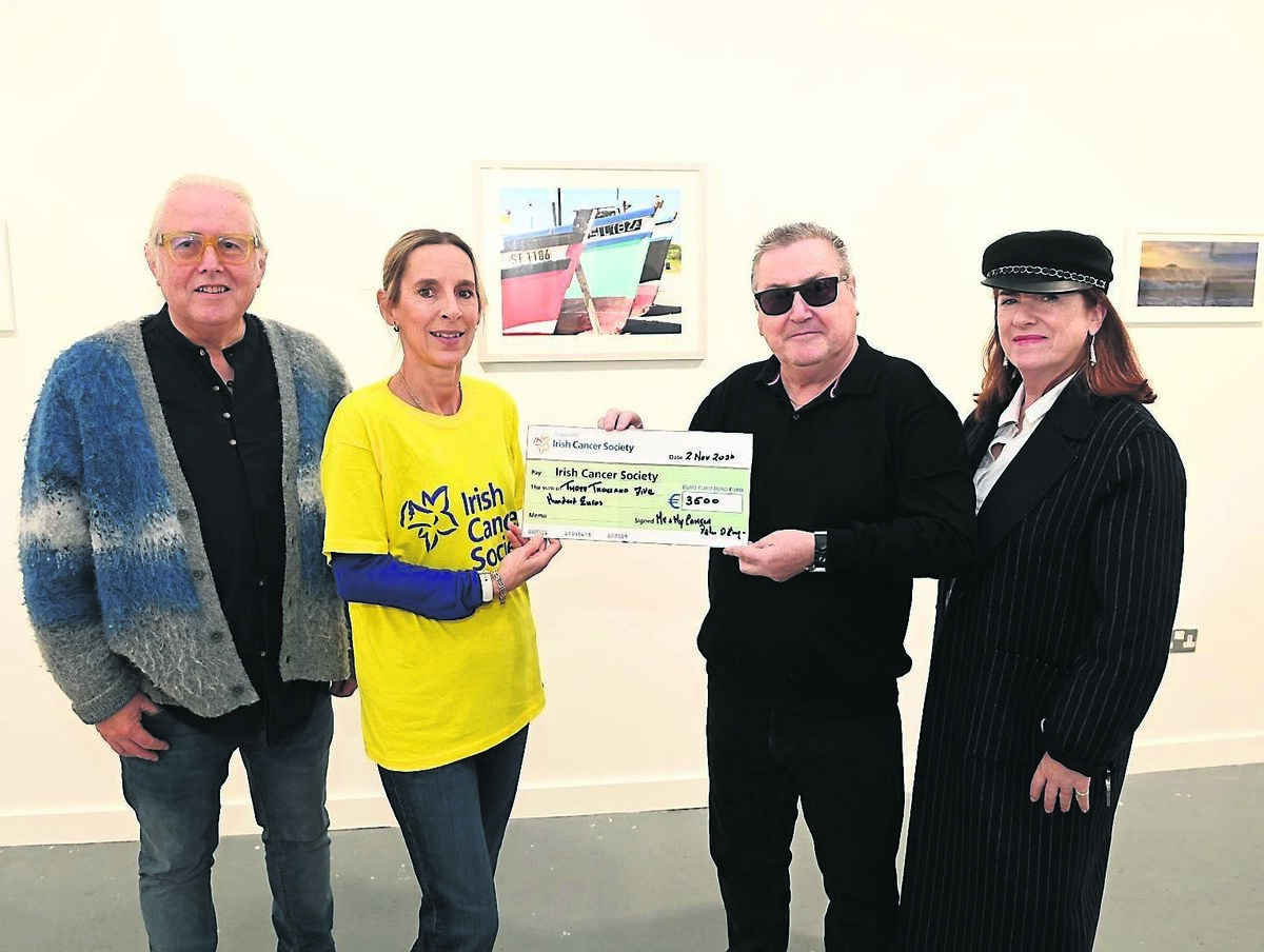 Noreen Reardon of The Irish Cancer Society receives a donation of €3,500 from Peter D Hayes, along with Geoff Spiers and Mary C Scannell, co-proprietors of The Laneway Gallery. Proceeds of the exhibition at Laneway Gallery, Shandon Street, titled ‘Me and my Camera’ a collection of photographs taken by Peter D Hayes. 	Picture Larry Cummins
                    