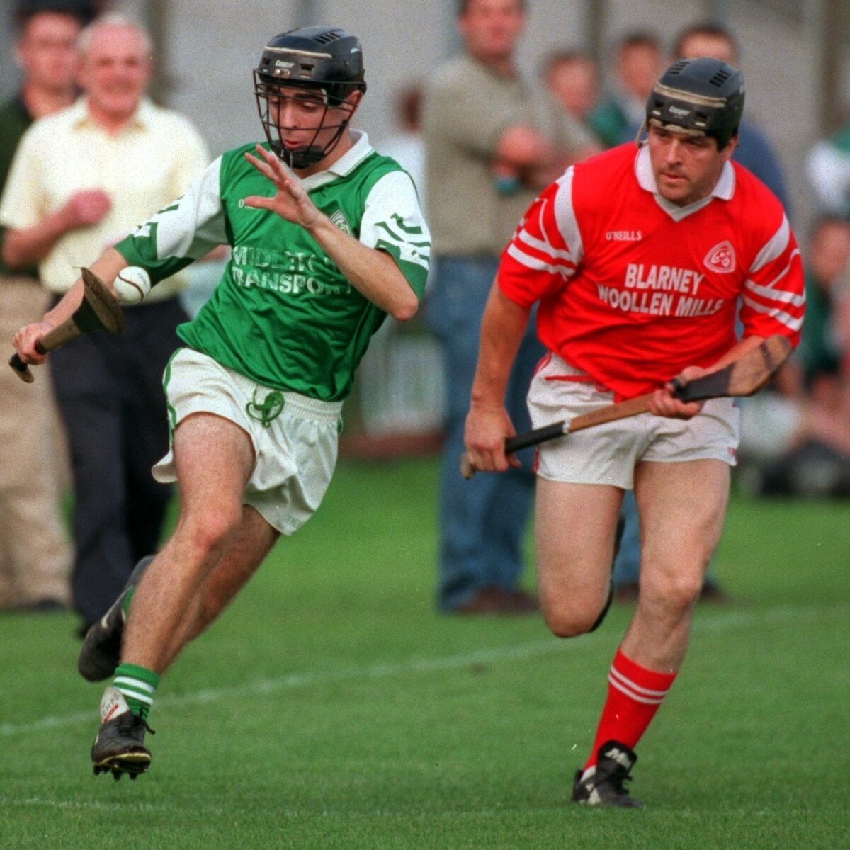 Vince Morrissey in action for Aghada against Blarney's Donal Coleman in the 1999 Cork IHC. Picture: Eddie O'Hare