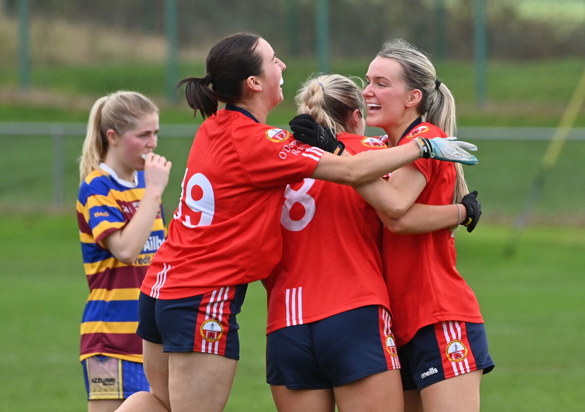  O'Donovan Rossa players Emily Byrne, Aoife O'Driscoll and Jessica Beechinor celebrate their win. Picture: Dan Linehan
