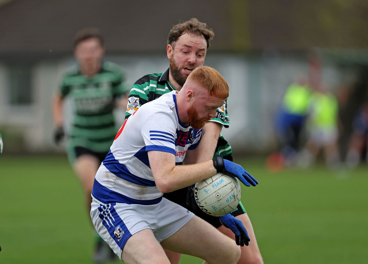 Sean Fielding, Ballyphehane, battles Mike Lyons, Douglas, in the AOS Security City Division Junior B Football Final. Picture: Jim Coughlan. Sean Fielding, Ballyphehane, battles Mike Lyons, Douglas, in the AOS Security City Division Junior B Football Final. Picture: Jim Coughlan.