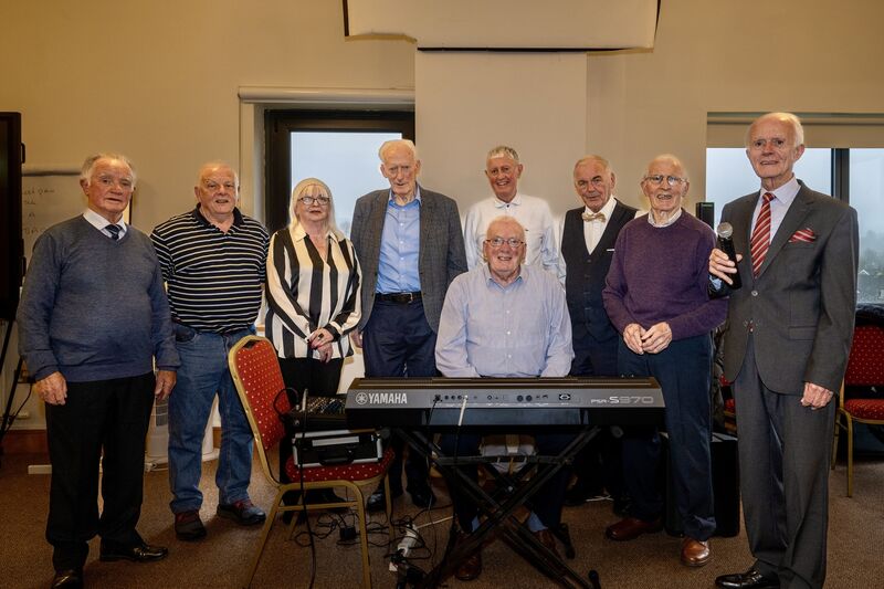  ]Musicians Charlie Brown, Fred Lott, Carol Lennox, Liam McCarthy, Liam O’ Leary, Tony Blackshields, Kevin Cummins pictured with Paddy O’Brien and Ger Bruton at a residents concert organised.