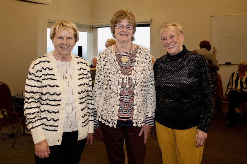 Mary O’Neill, Marjorie O’Leary and Eleanor McCarthy pictured at a residents concert organised by Paddy O'Brien alongside former Over 60s Talent Competition winners in Bru Columbanus Cardinal Way, Wilton. Picture Chani Anderson