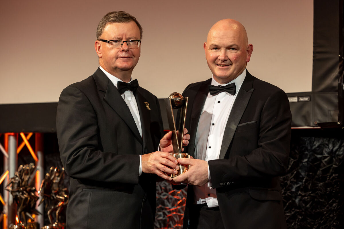 Manager of the Year, Cork’s Ger Manly, with Camogie Association Uachtarán Brian Molloy. Picture: INPHO/Morgan Treacy Manager of the Year, Cork’s Ger Manly, with Camogie Association Uachtarán Brian Molloy. Picture: INPHO/Morgan Treacy