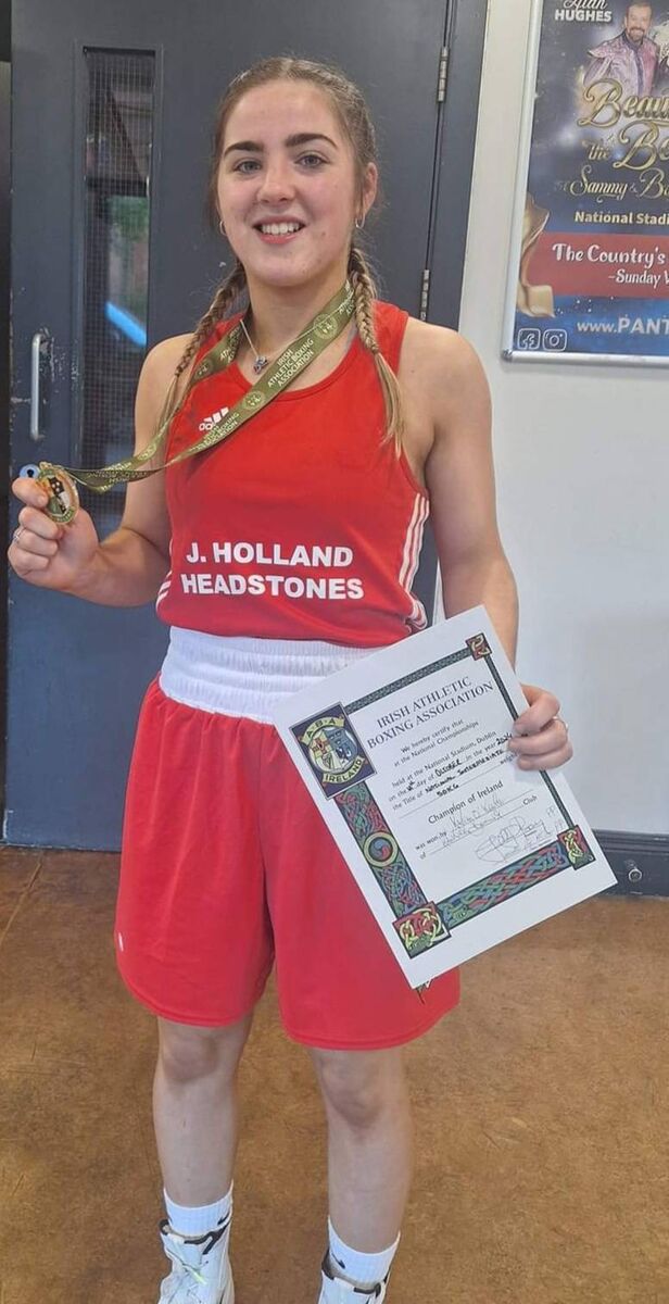 Cork Boxing: Katie O'Keeffe, Kanturk, after winning the Senior Flyweight Championship at the National Stadium. Cork Boxing: Katie O'Keeffe, Kanturk, after winning the Senior Flyweight Championship at the National Stadium.