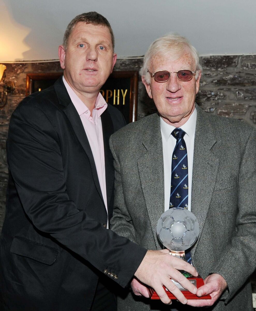 A distinguished service award was presented to Jack McHale at the Cork AUL Soccer Awards 2017 at the Kiln, Heineken, where he was photographed with his son John. Picture: Denis Minihane. A distinguished service award was presented to Jack McHale at the Cork AUL Soccer Awards 2017 at the Kiln, Heineken, where he was photographed with his son John. Picture: Denis Minihane.