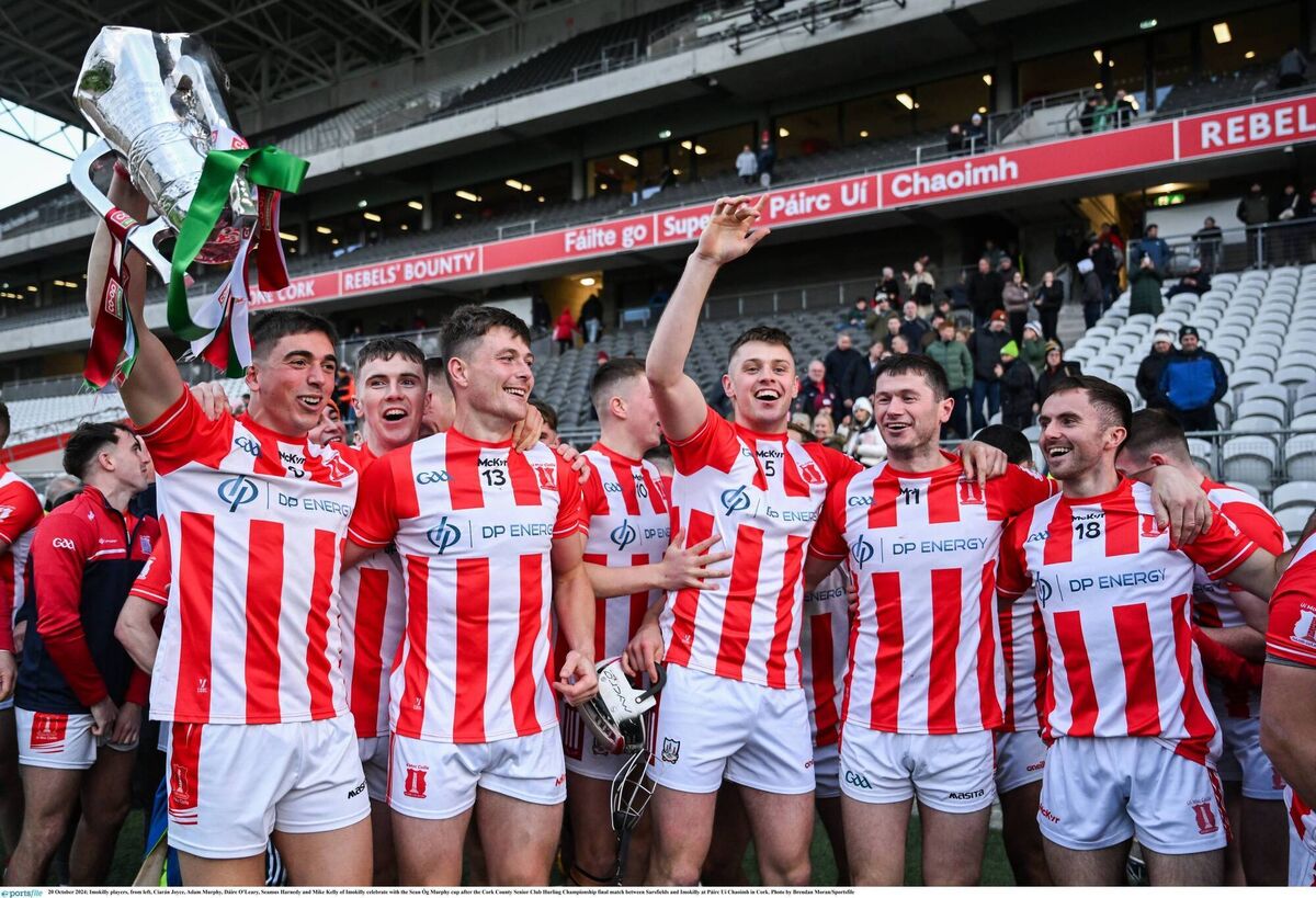 Ciarán Joyce with Imokilly team-mates Ciarán Joyce, Adam Murphy, Dáire O'Leary, Séamus Harnedy and Mike Kelly celebrate with the Sean Óg Murphy Cup after beating Sarsfields in the Co-op SuperStores Cork Premier SHC final. Picture: Brendan Moran/Sportsfile