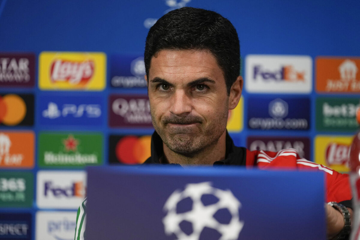 Arsenal's manager Mikel Arteta grimaces as he answers to reporters during a news conference ahead of the Champions League against Inter Milan Picture: AP Photo/Luca Bruno