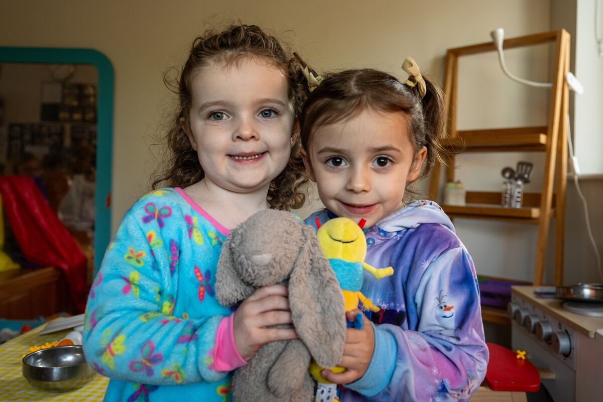 Sophie Newton and Hailey Cambridge brought their cuddly friends to montessori. Picture Chani Anderson