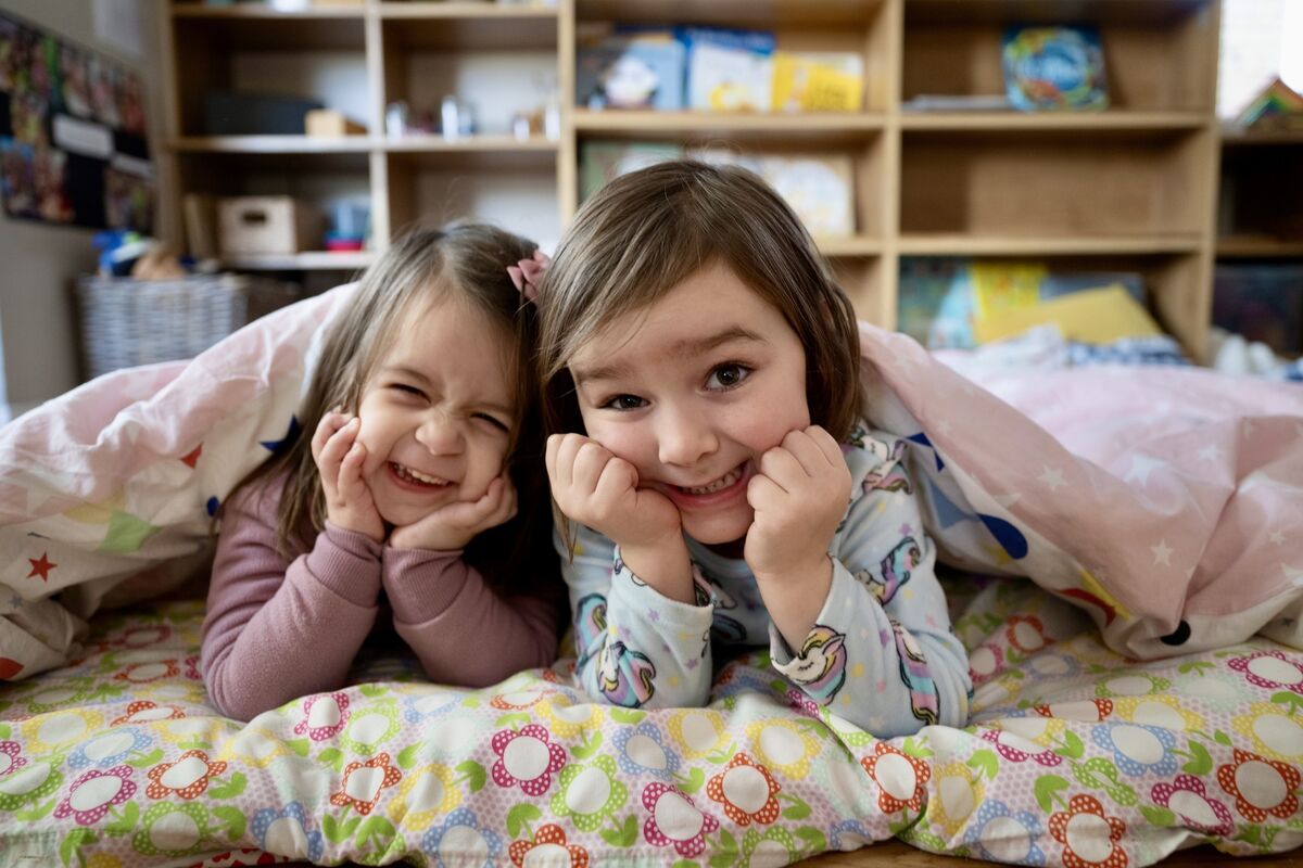 Íde Uí Riain and Arya Cummins chilling out in their pyjamas.